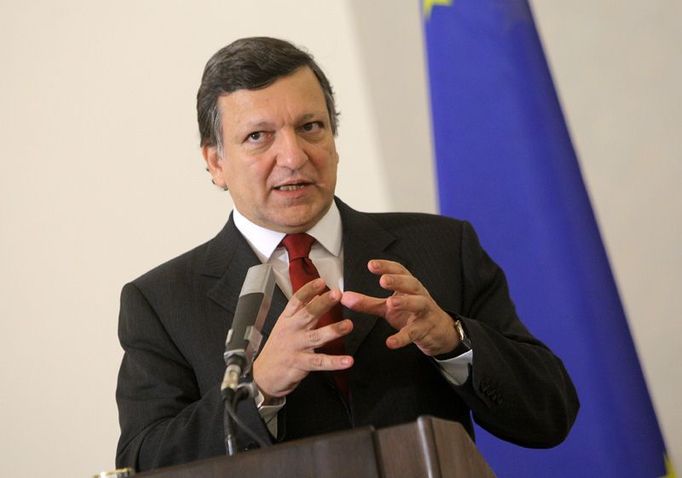 José Manuel Barroso na tiskové konferenci na Pražském hradě