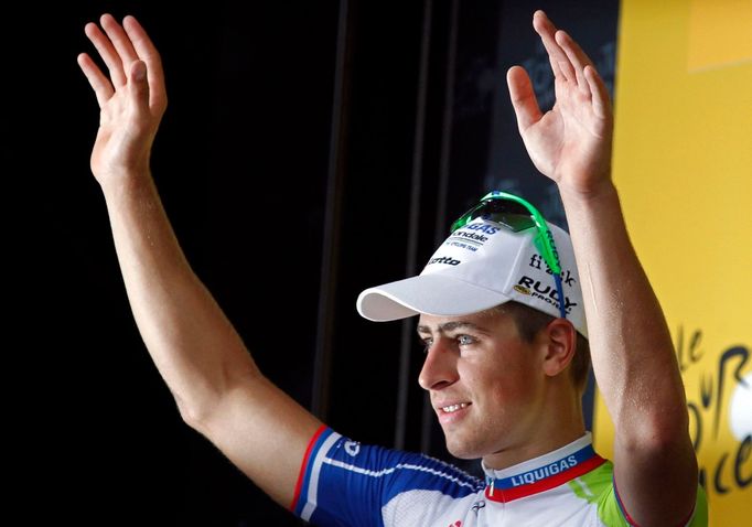 Slovenský cyklista Peter Sagan ze stáje Liquigas-Cannondale si dojel pro vítězství v Boulogne-sur-Mer během 99. Tour de France.