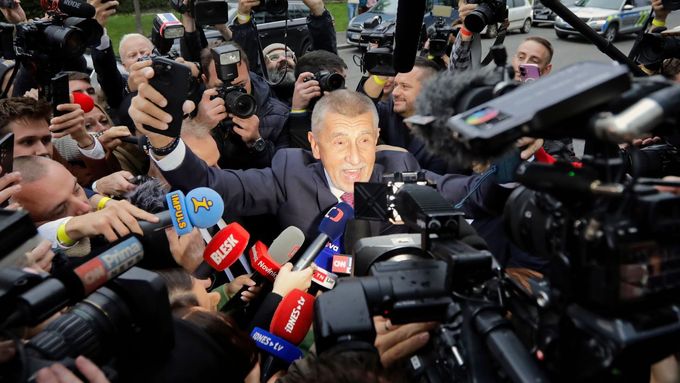 Andrej Babiš ve volebním štábu ANO