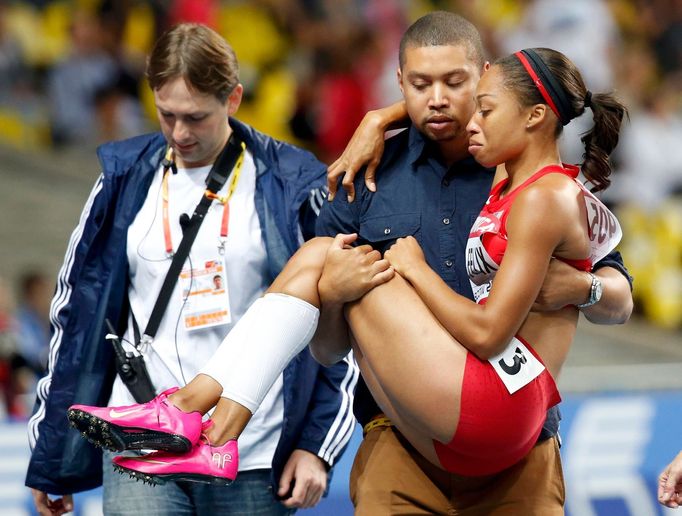 MS v atletice 2013, 200 m - finále: zraněná Allyson Felixová