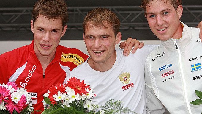 Tři nejlepší při "flower ceremony" Chramov, Hubmann a Johansson