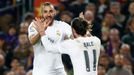 Real Madrid's Karim Benzema celebrates scoring their first goal with Gareth Bale