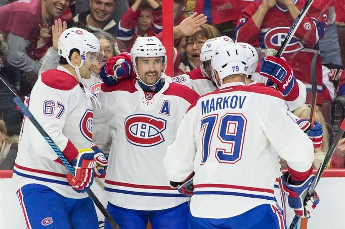 Tomáš Plekanec z Montrealu slaví gól v NHL