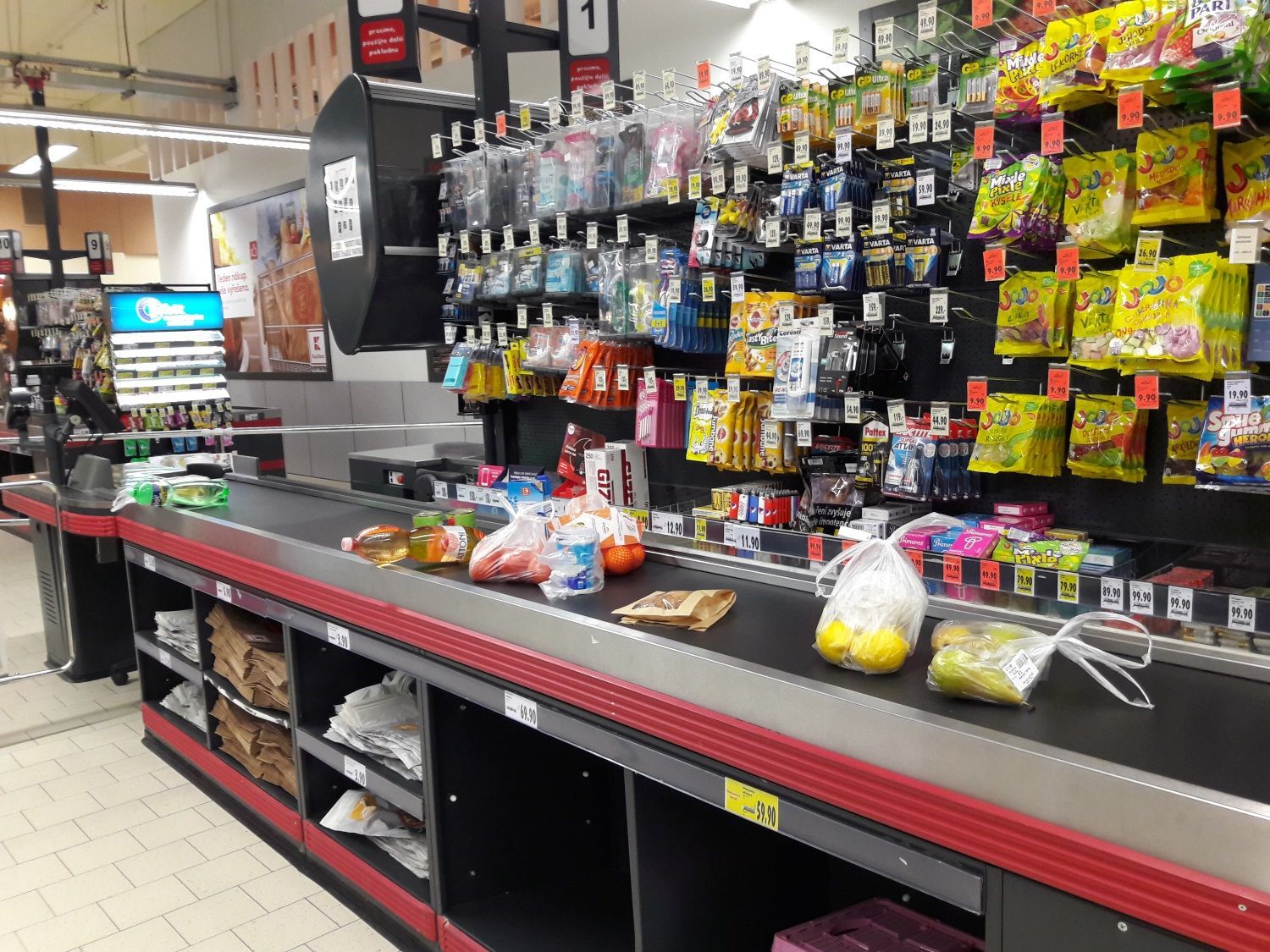Cluttered retail checkout counter