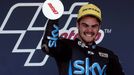 KTM Moto3 rider Romano Fenati of Italy celebrates on podium after winning the Spanish Grand Prix at Jerez racetrack in Jerez de la Frontera, southern Spain, May 4, 2014.