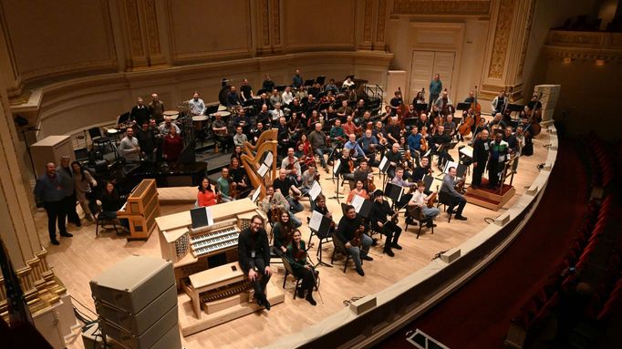 Filharmonie Brno při zkoušce v newyorské Carnegie Hall.