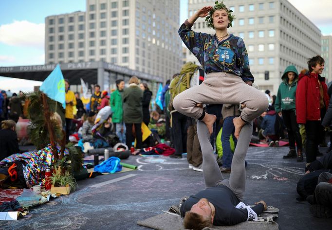 Demonstrace Extinction Rebellion v Berlíně.