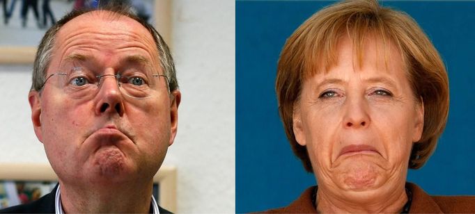 Rivalové. Kancléřka Angela Merkelové (CDU) a Peer Steinbrück (SPD) na kombinovaném snímku agentury Reuters.