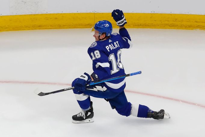 Finále NHL 2020: Ondřej Palát z Tampy slaví gól proti Dallasu.