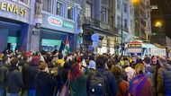 Praha, demonstrace Národní třída, Palestina, protest, blokáda, doprava, policie