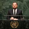 U.S. actor and UN Messenger of Peace Leonardo DiCaprio speaks during the Climate Summit at United Nations Headquarters in New York