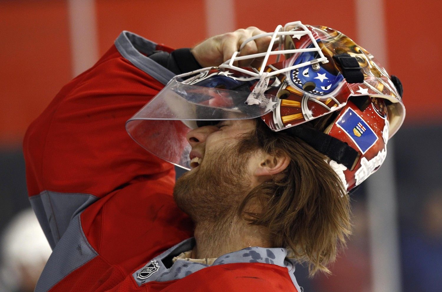 Trénink Washington Capitals před sérií s New York Rangers. Braden Holtby