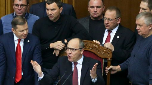 Andrij Parubij, předseda ukrajinského parlamentu z let 2016 až 2019 (na snímku z roku 2018).