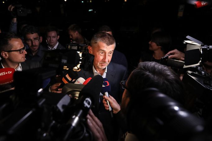 Andrej Babiš. Záběr z volebního štábu Hnutí ANO. Praha, 26. 5. 2019.