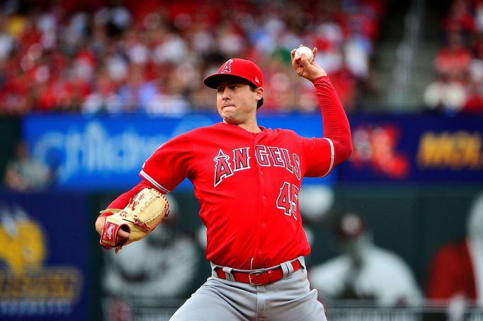 FILE PHOTO -Jun 23, 2019; St. Louis, MO, USA; Los Angeles Angels starting pitcher Tyler Skaggs (45) pitches during the first inning against the St. Louis Cardinals at Bus