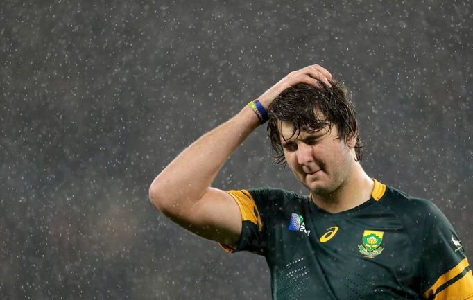 Lodewyk De Jager of South Africa reacts after the Rugby World Cup semi-final against New Zealand at Twickenham in London, Britain October 24, 2015. REUTERS/Henry Browne T