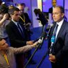 Jean-Francois Cope, France's centre-right UMP political party head, reacts to results after the polls closed in the European Parliament elections at their party headquarters in Paris