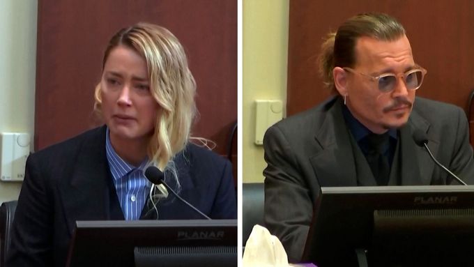Amber Heardová a Johnny Depp u soudu.