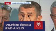 Andrej Babiš na obrazovce ve volebním štábu Petra Pavla po prohraném prvním kole