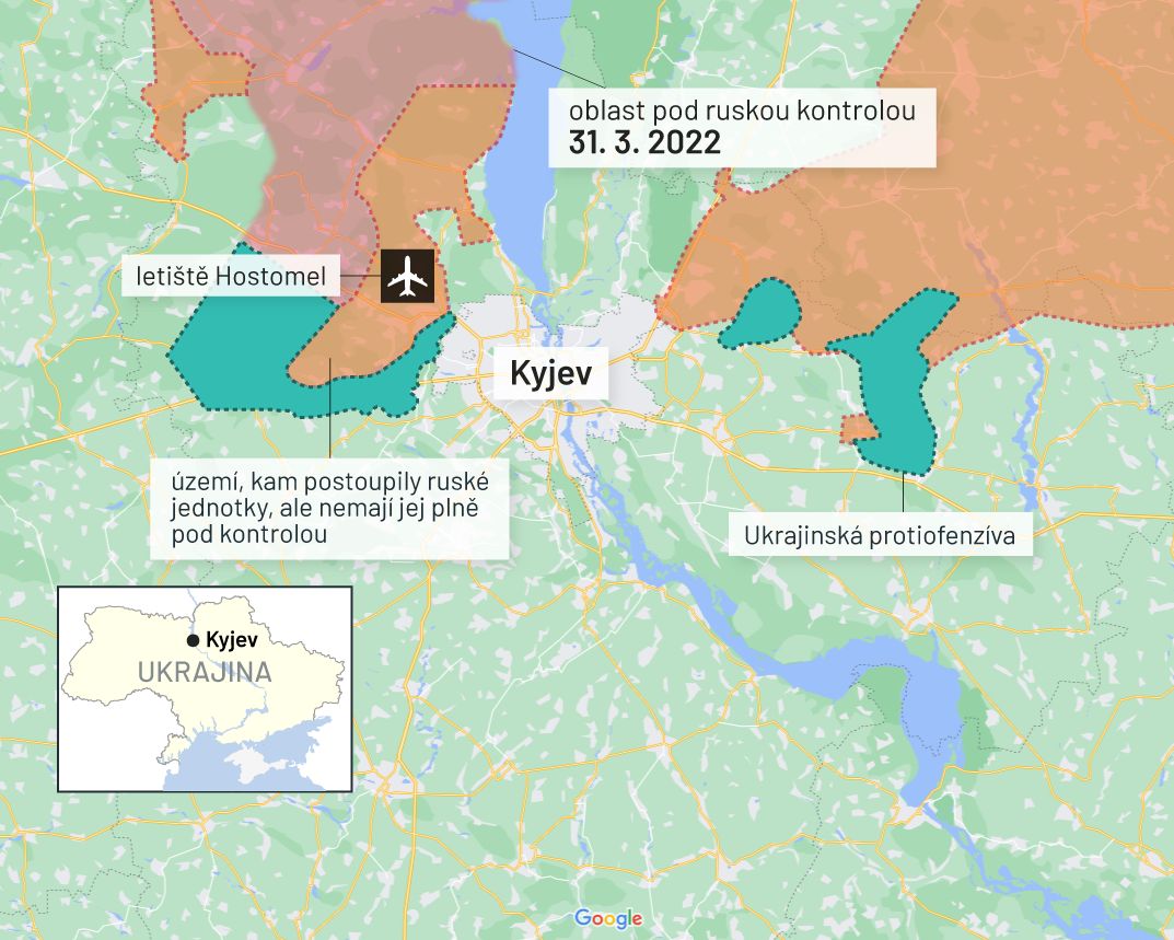 31. březen 2022: Mapa bojů na Ukrajině