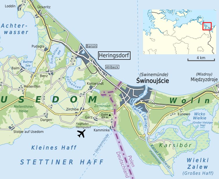 Usedom, německo, polsko, spor, heringsdorf, přístav