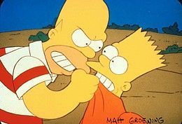 Mužská část Simpsonovic rodinky - otec Homer a nezbedný syn Bart