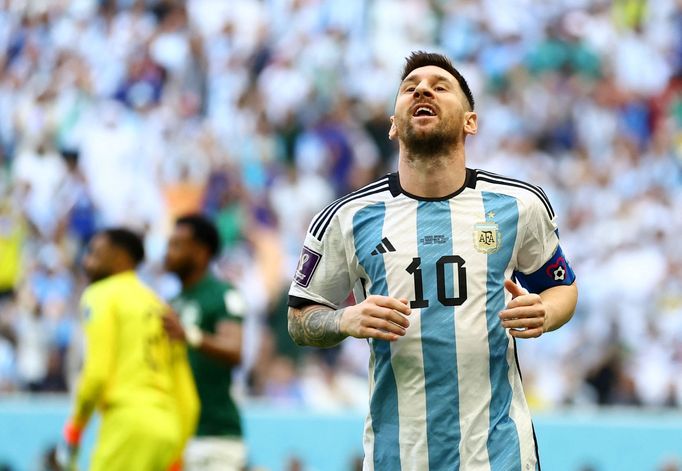 Lionel Messi po neuznaném gólu v zápase Argentina - Saúdská Arábie na MS 2022