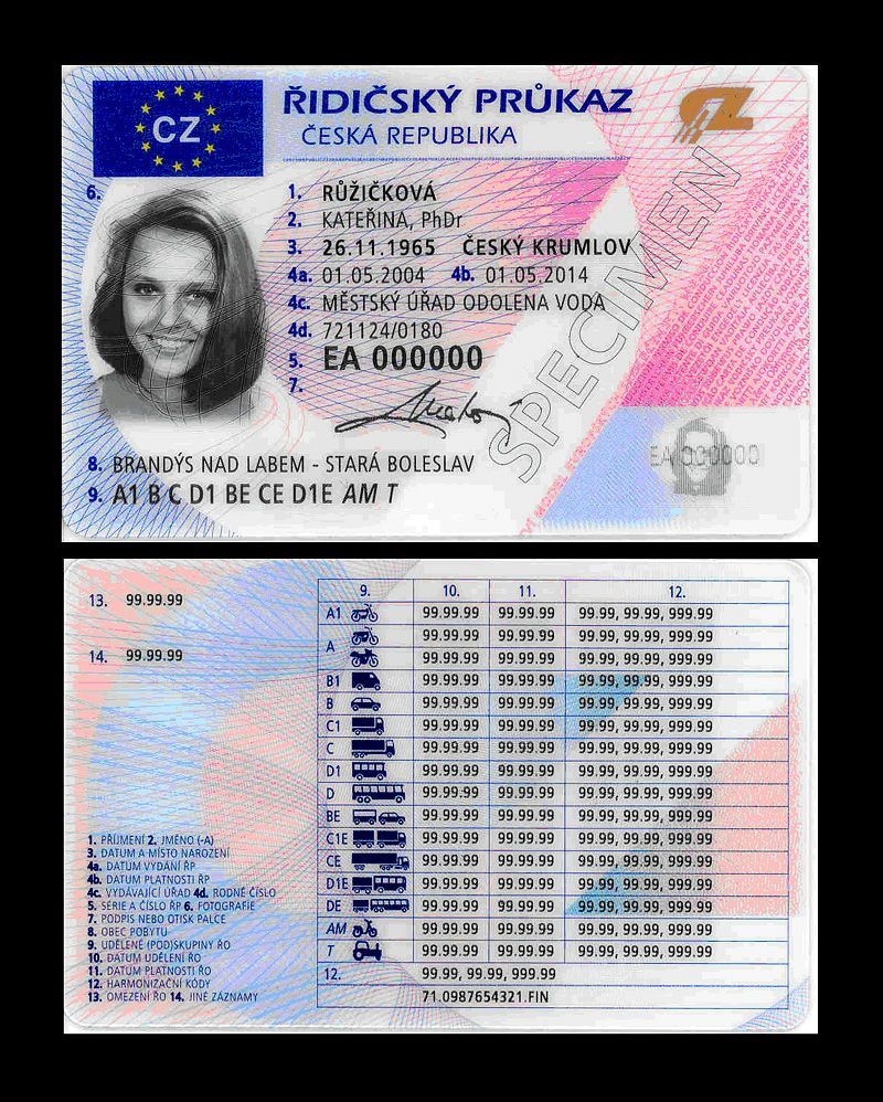 Řidičský průkaz, vydávaný od 1. května 2004