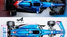 Porovnání monopostů F1 Alpine z roku 2021 (nahoře) a 2022