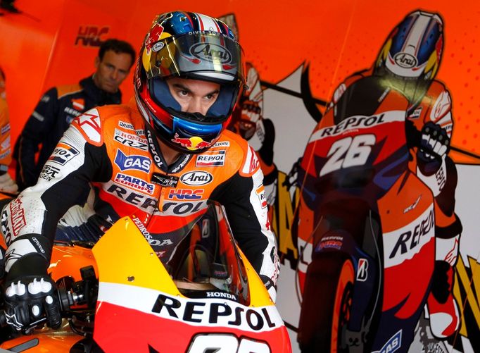 Španělský motocyklista MotoGP Dani Pedrosa během tréninku Velké ceny České republiky 2012 v Brně.