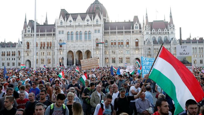 Demonstrace v Budapešti.