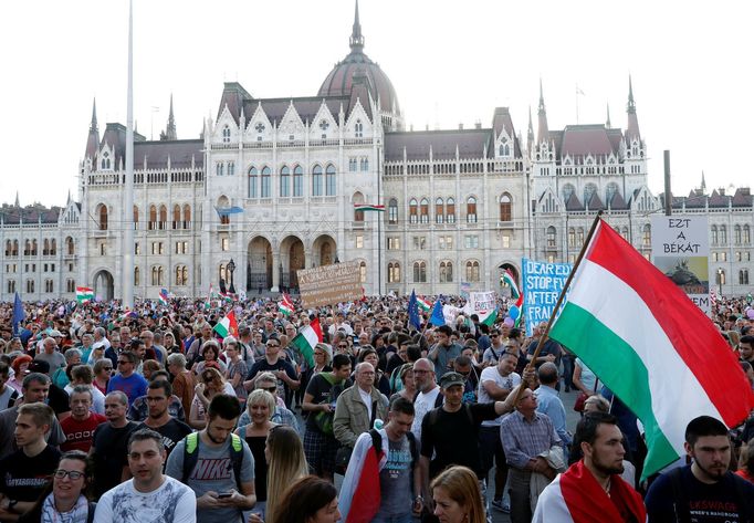 Demonstrace v Budapešti.