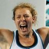 Germany's Friedsam celebrates after winning her third round match against Italy's Vinci at the Australian Open tennis tournament at Melbourne Park