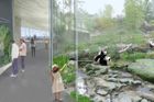 Vizualizace venkovních expozic pand velkých a langurů čínských v Zoo Praha.