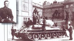Tank Karla Šeráka z 10. května 1945 na Hradčanském náměstí.