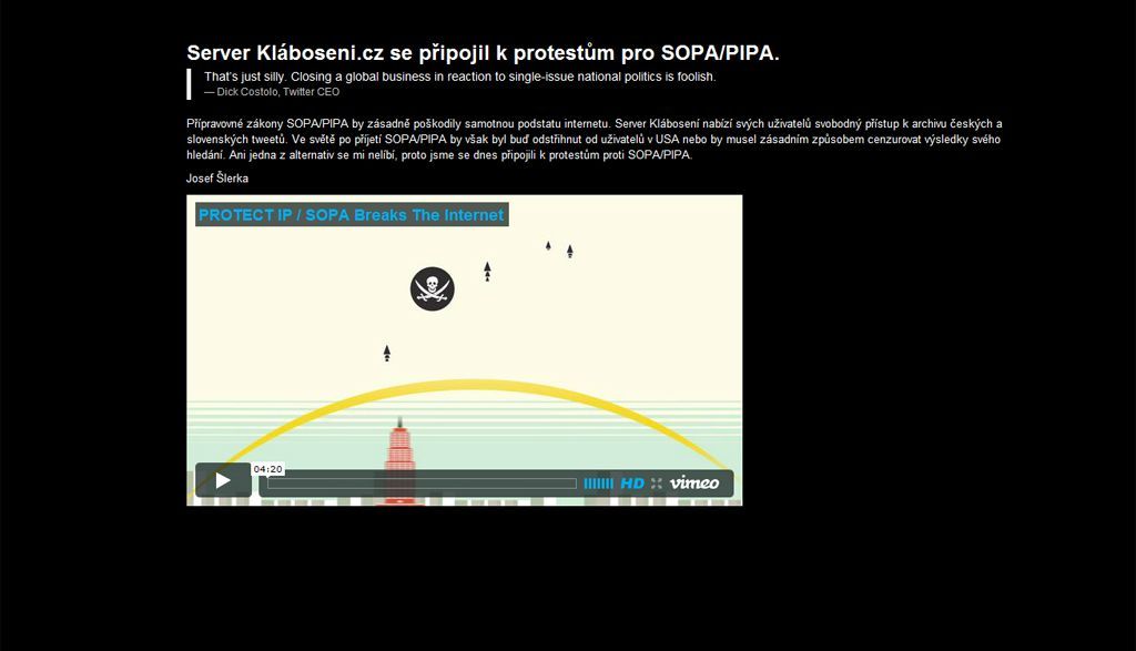 Klaboseni.cz stávkuje proti SOPA