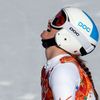 Mancuso of the U.S. reacts in the finish area during the women's alpine skiing Super G competition during the 2014 Sochi Winter Olympics at the Rosa Khutor Alpine Center