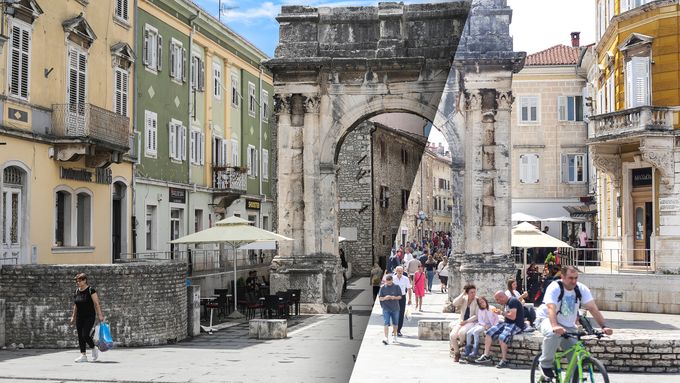 Půl milionu turistů versus letošní prázdno. Srovnejte snímky "chorvatského Říma"