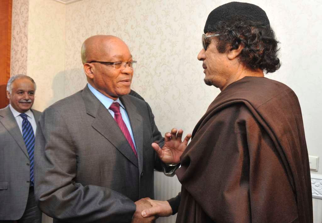 Muammar Kaddáfí po jednání s Jacobem Zumou