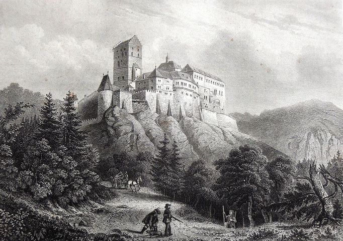 Karlštejn na rytině z roku 1860