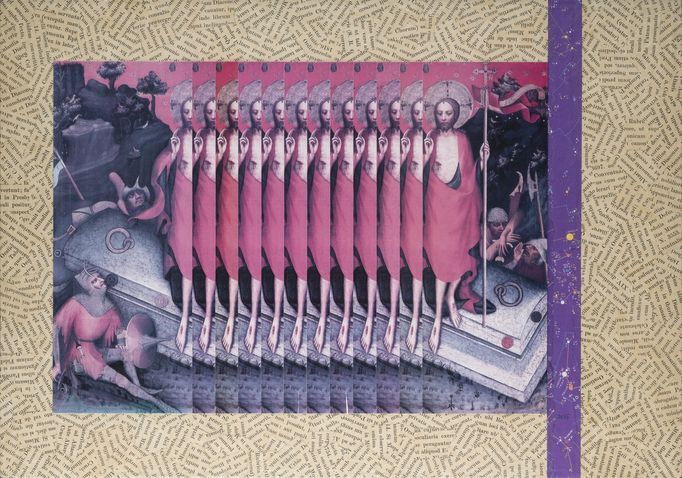 Jiří Kolář: Mistr třeboňského oltáře, 1994, roláž, chiasmáž.