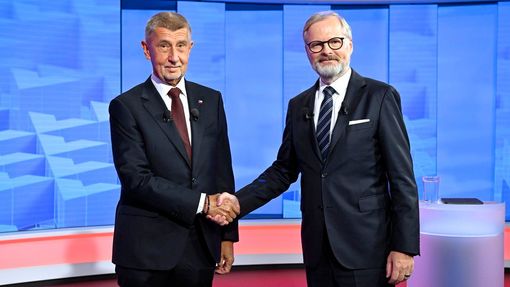 Andrej Babiš a Petr Fiala v předvolební debatě TV Nova.