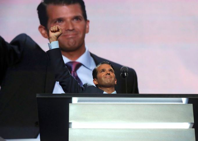 Syn Donalda Trumpa Donald jr. pronáší projev na republikánském sjezdu v Clevelandu