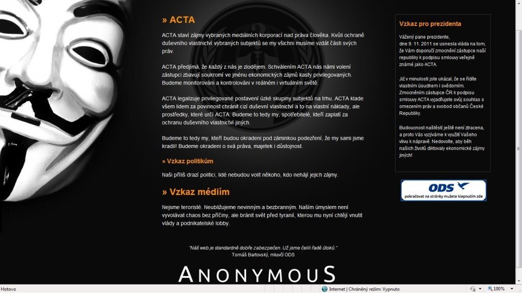Anonymous napadli web ODS