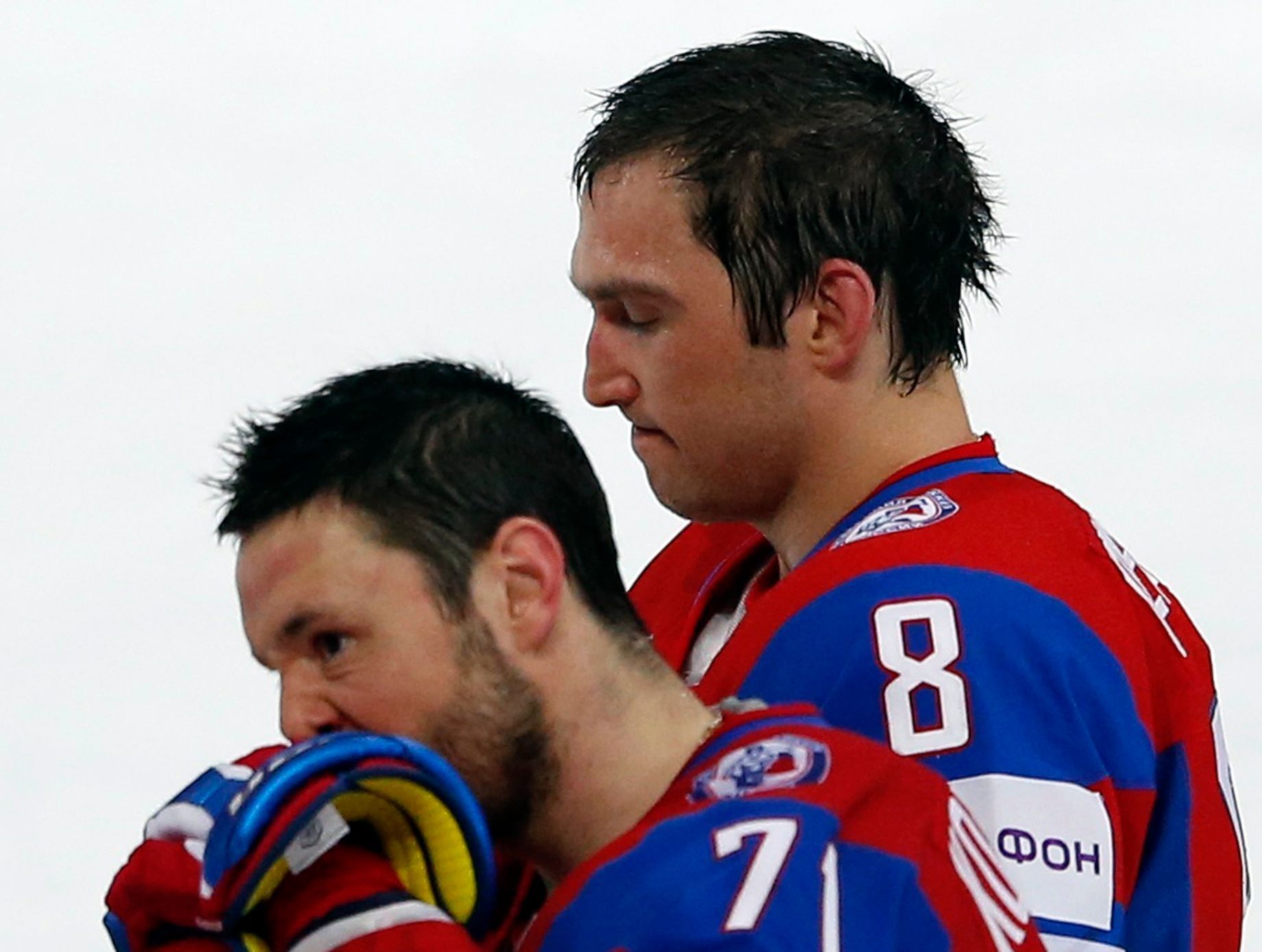 Hokej, MS 2013, USA - Rusko: smutní Ilja Kovalčuk a Alexander Ovečkin