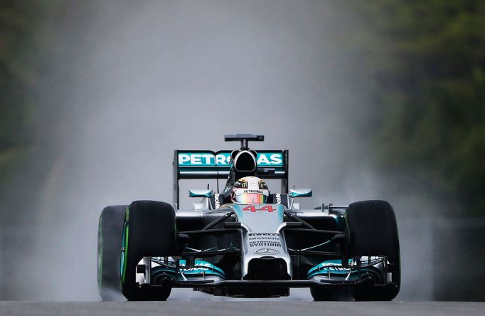 Mercedes Formula One driver Lewis Hamilton of Britain drives during the qualifying session for the Malaysian F1 Grand Prix at Sepang International Circuit outside Kuala L