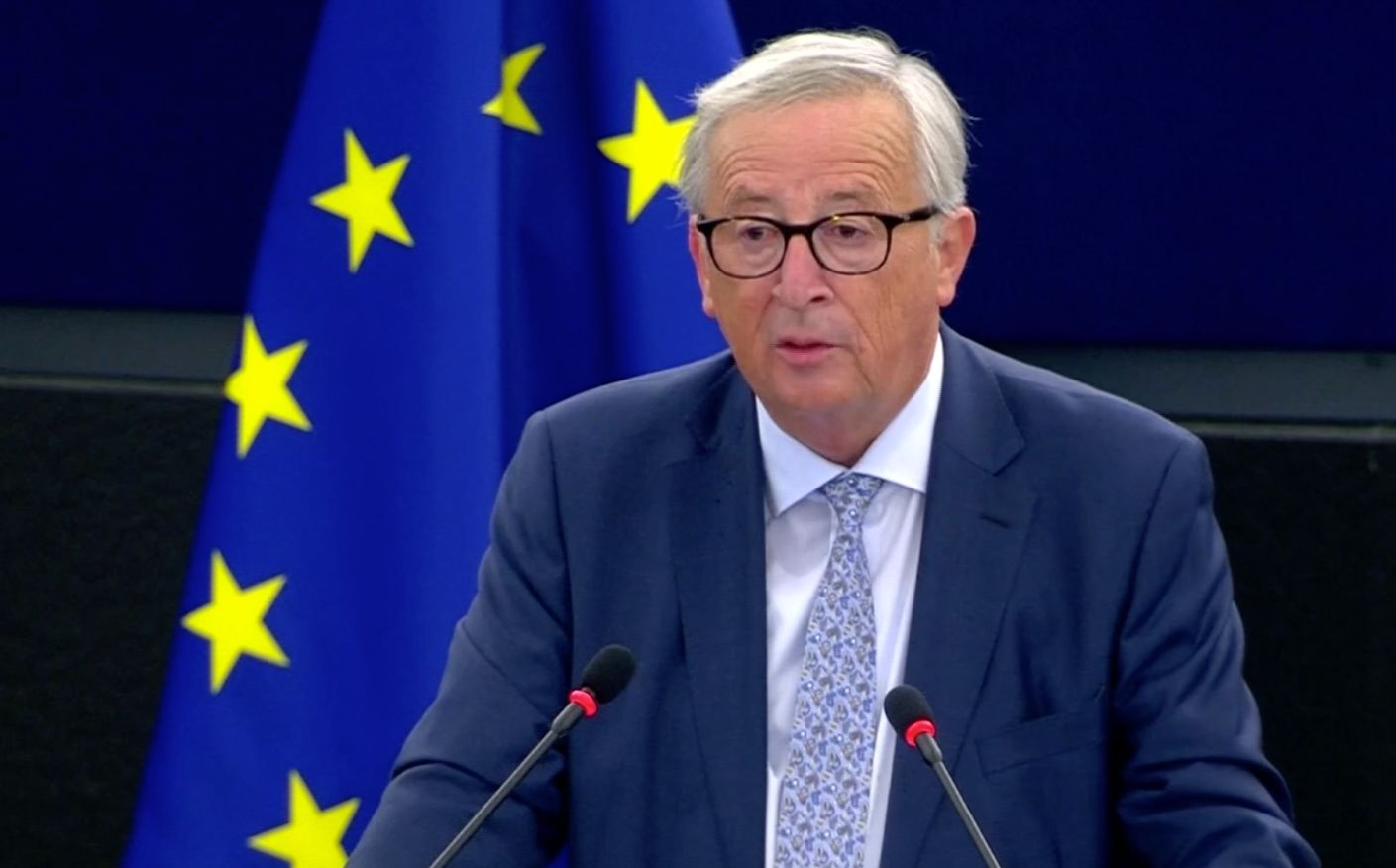 Jean-Claude Juncker při proslovu v Evropském parlamentu.