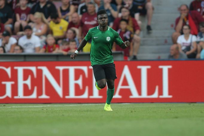 5. kolo fotbalové FORTUNA:LIGY, Sparta - Příbram: Emmanuel Antwi z Příbrami oslavuje gól na 2:2.