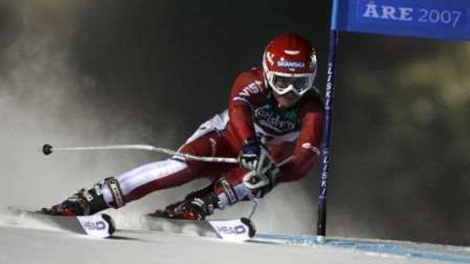 Šárka Záhrobská na trati prvního kola obřího slalomu na MS v Aare. Nakonec skončila dvanáctá.