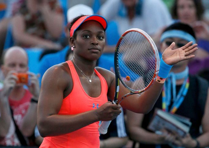 Sloane Stephens of the United States acknowledges the crowd after defeating Yaroslava Shvedova of Kazakhstan in their women's singles match at the Australian Open 2014 te